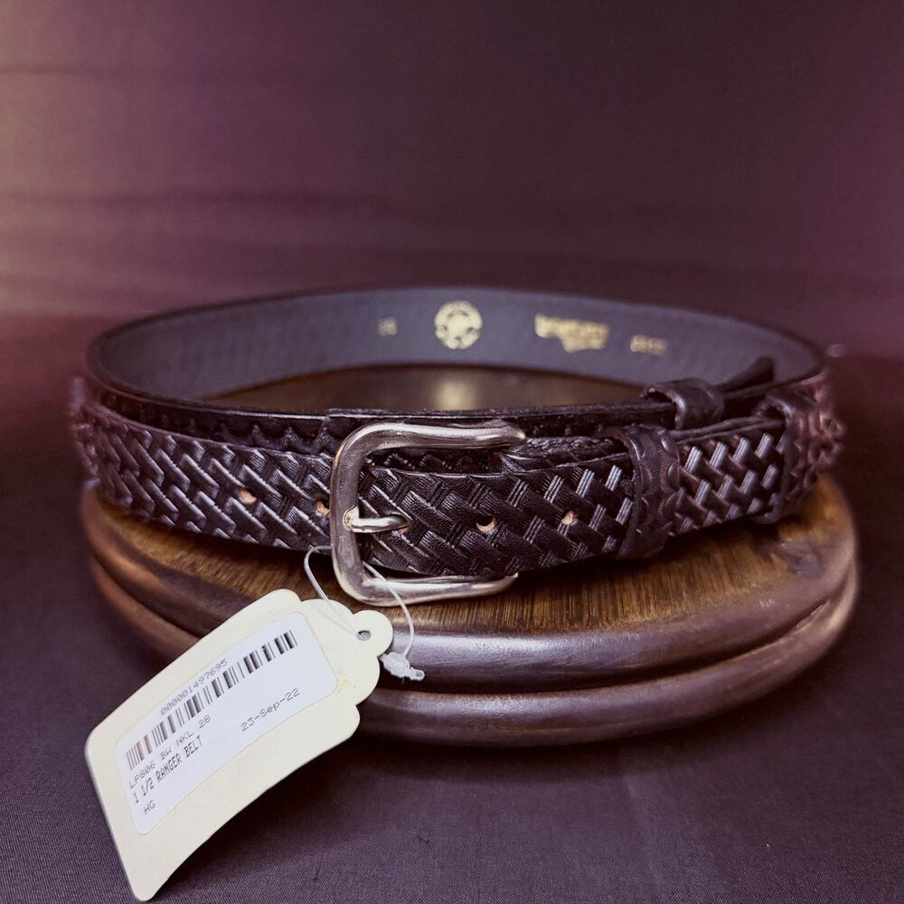 Boston Leather Ranger Belt Size 28" Black Basketweave 1.5" Wide 6512